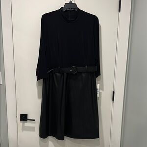 Calvin Klein Black Long Sleeve A-Line Dress with Belt
